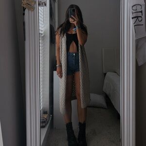 Long open knit cardigan